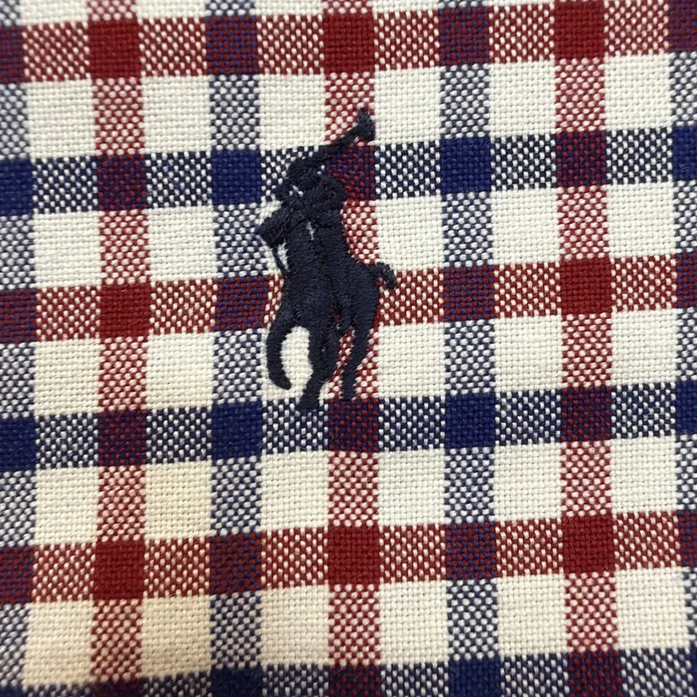 Ralph Lauren Boys Large 14-16 Gingham Button Down Shirt Red Navy‎ Blue Check